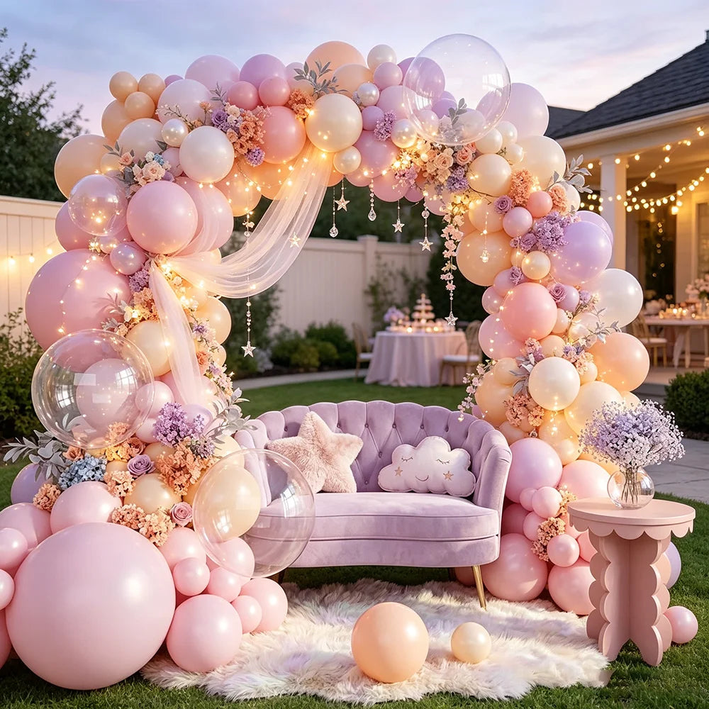 Kit arche de ballons 185 pièces, beige ou rose pastel — arche rose pastel