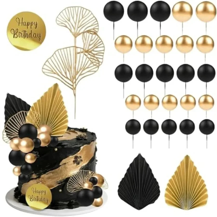 Éléments noirs et dorés du kit de décoration de gâteau