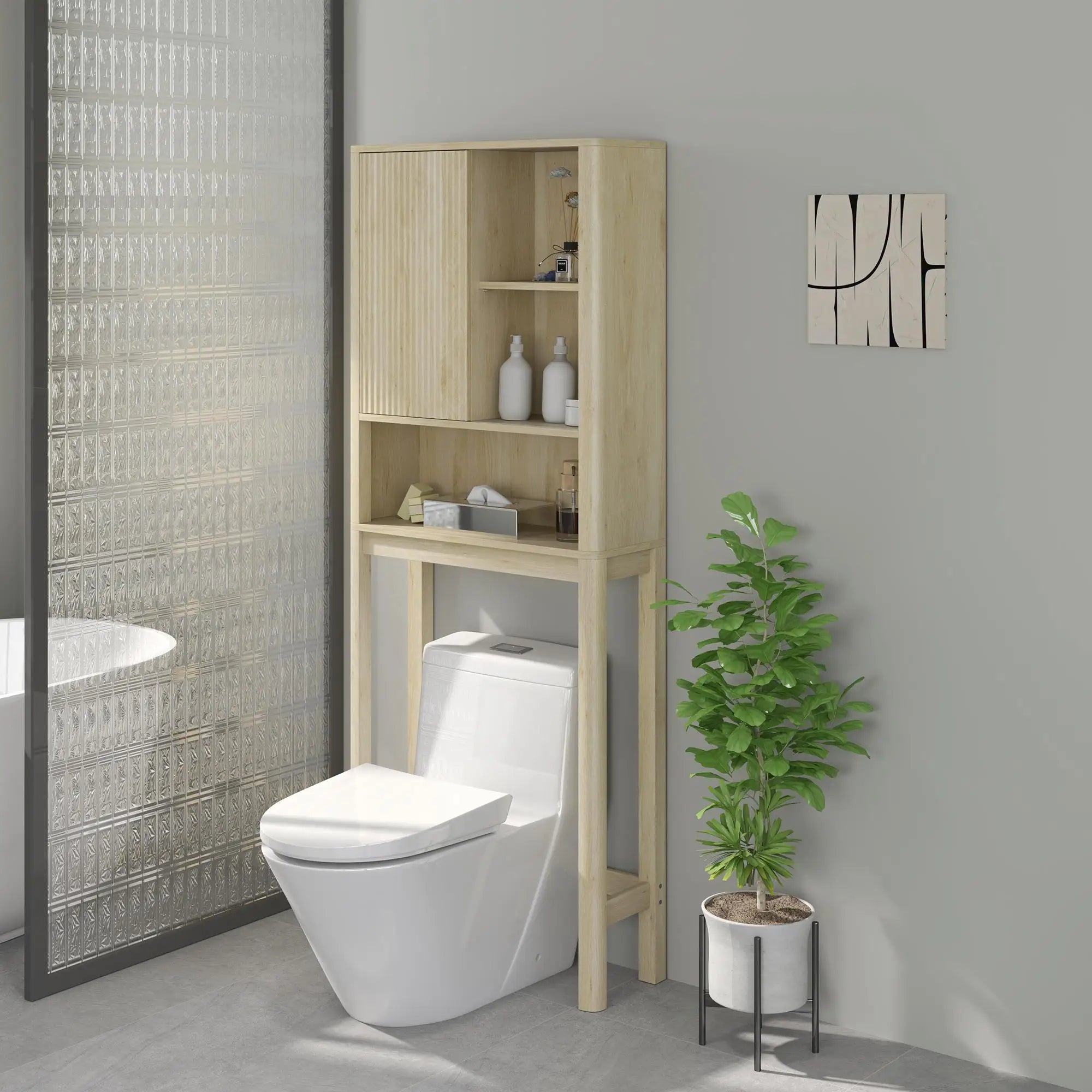 Meuble au-dessus des WC à porte cannelée 65 × 25 × 170 cm