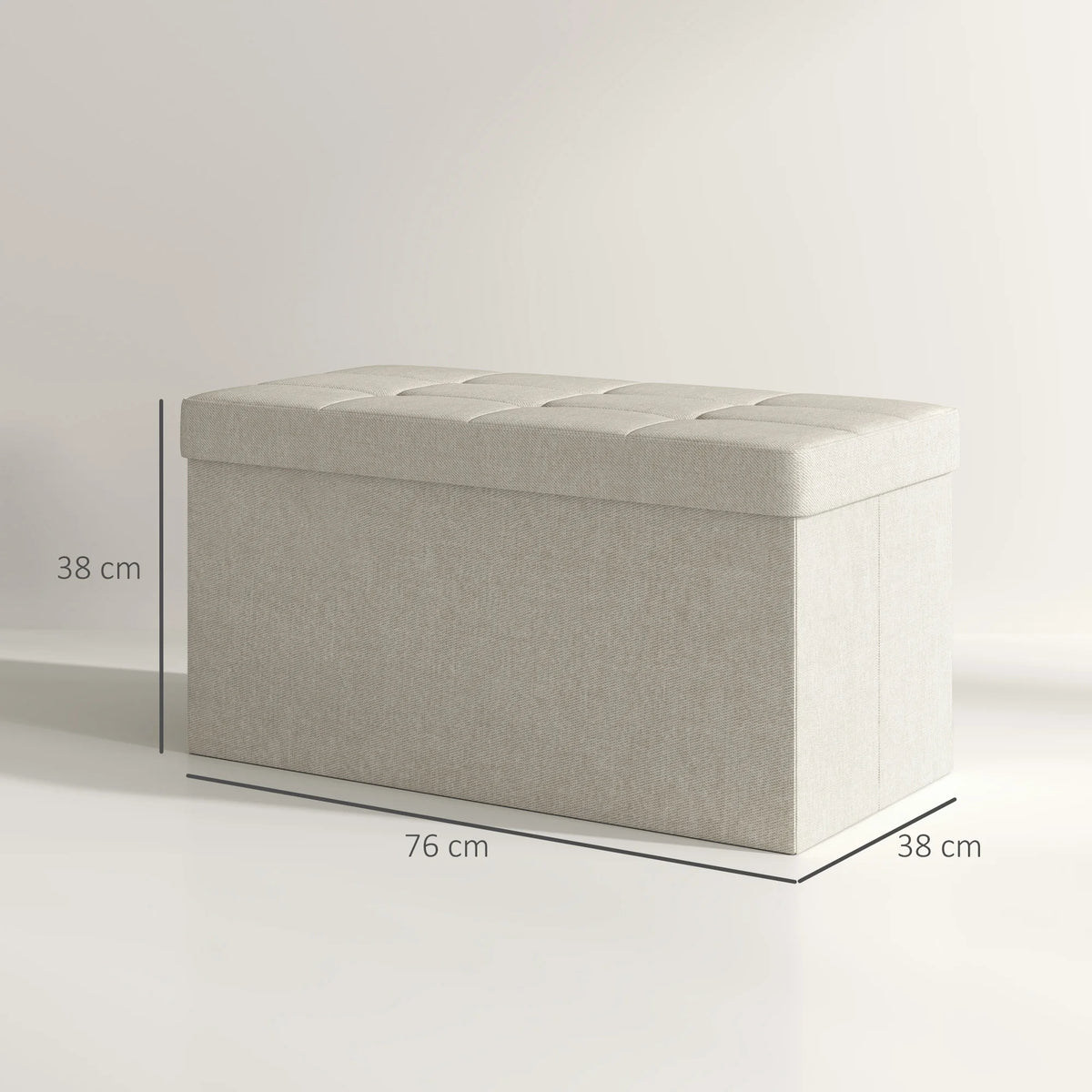 Banc coffre pliable 76 cm, rangement 84 L — dimensions