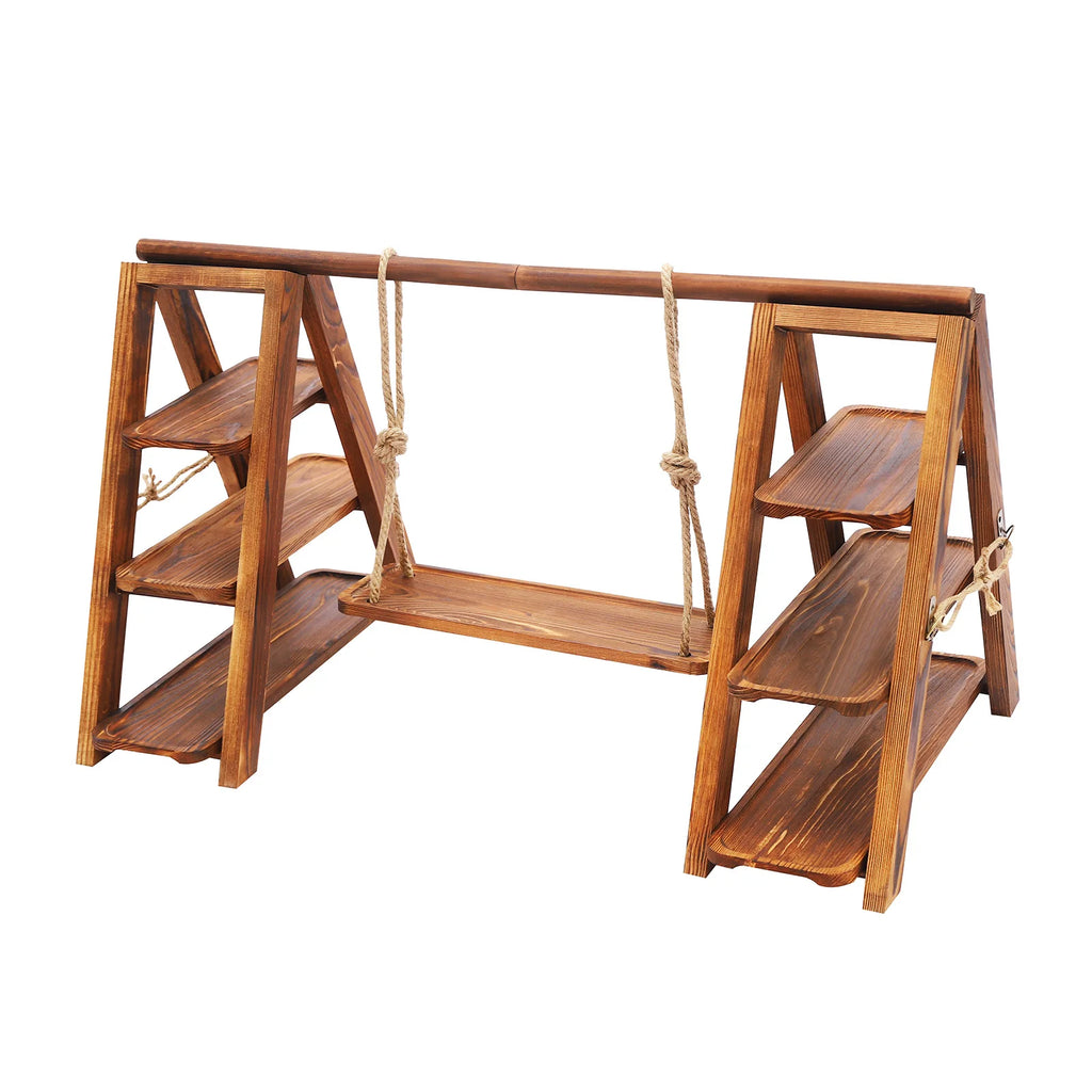 Présentoir à gâteaux en bois, décor balançoire