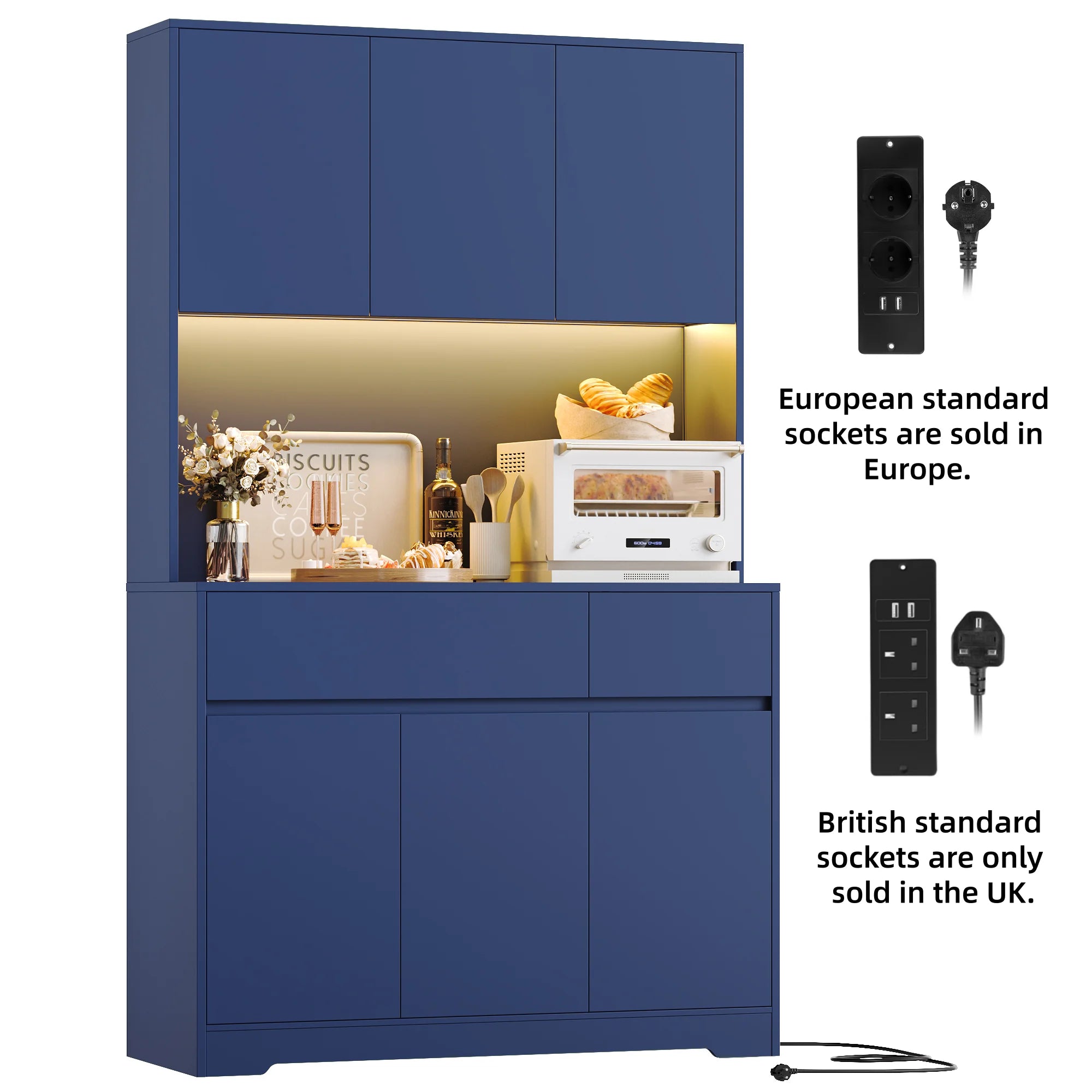 Vaisselier de cuisine avec LED, 6 portes et 2 tiroirs – 180 cm – vue 17