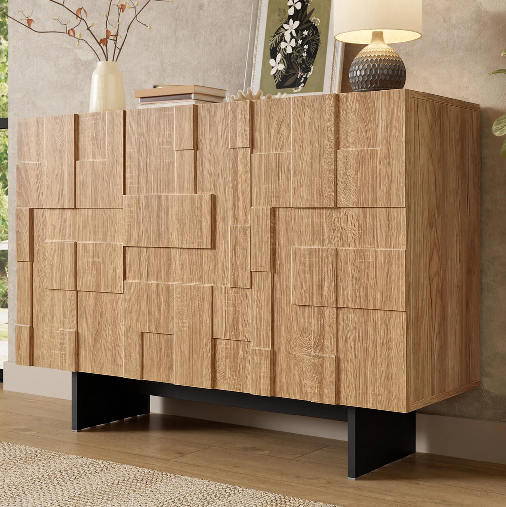 Buffet naturel et noir à 3 portes 105 cm