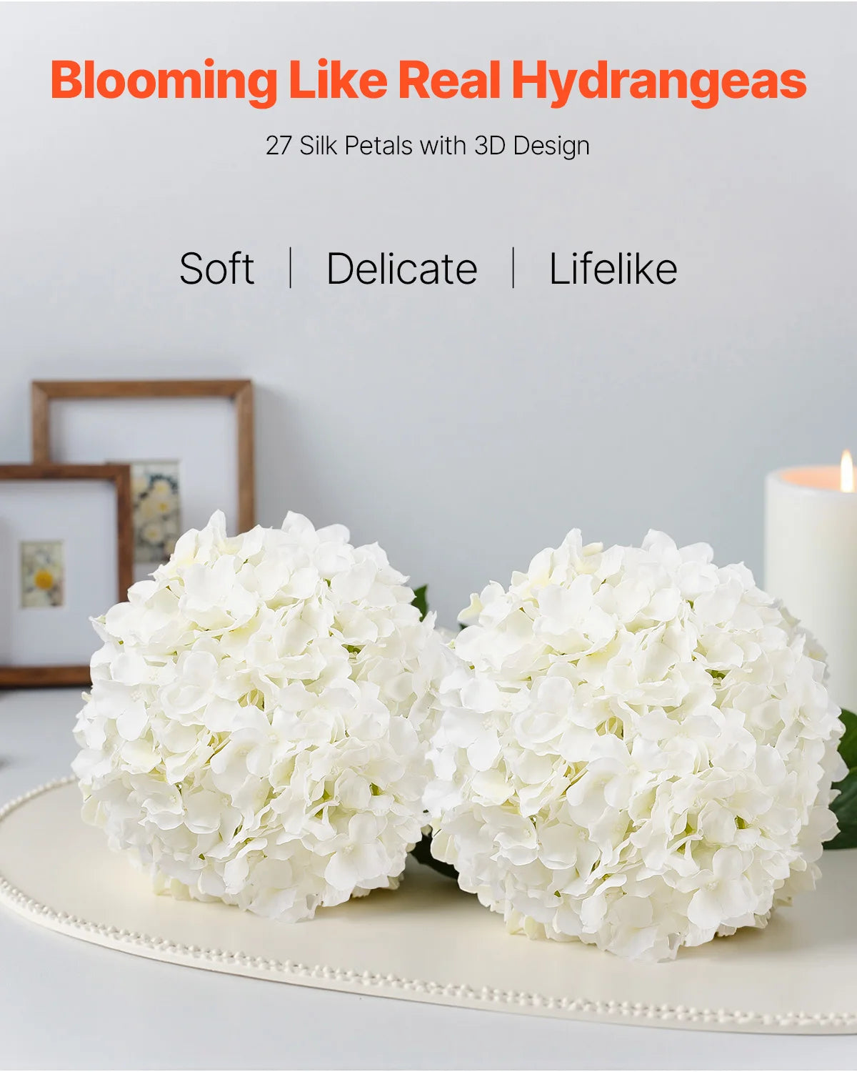 Détail des pétales blancs des hortensias artificiels