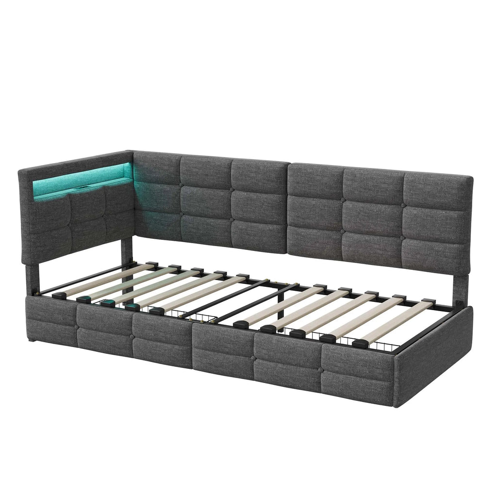 Lit banquette 90 × 200 cm avec LED, USB et rangement