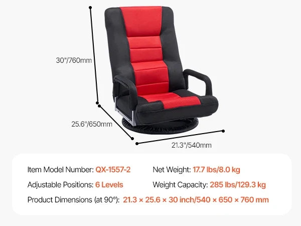 Fauteuil de sol gris réglable et pliable
