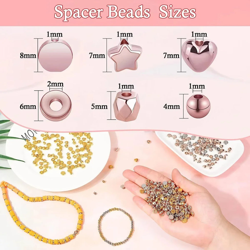 Schéma de perles d’espacement : tailles 1–8 mm, rondes, étoiles et cœurs
