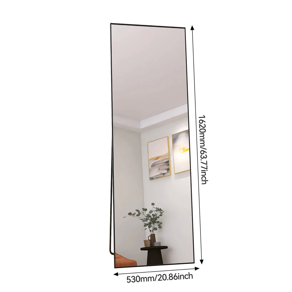 Grand miroir mural rectangulaire avec cadre noir, 162 × 53 cm, visuel 2