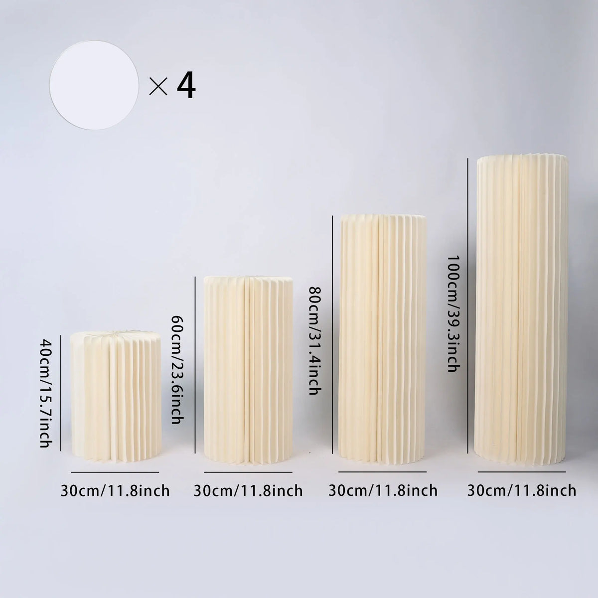Colonnes de réception pliantes : lot blanc hauteurs 40, 60, 80 et 100 cm.