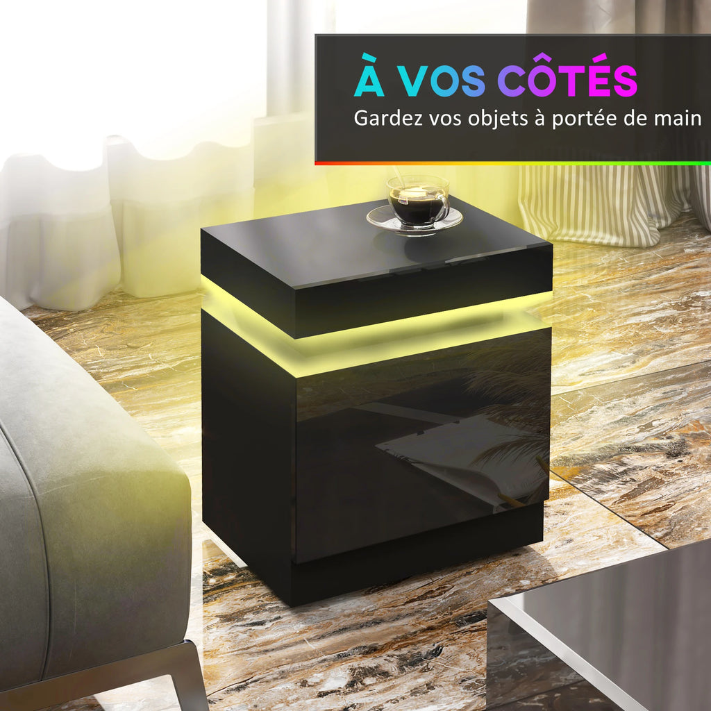Table de chevet LED RVB brillante avec 2 tiroirs
