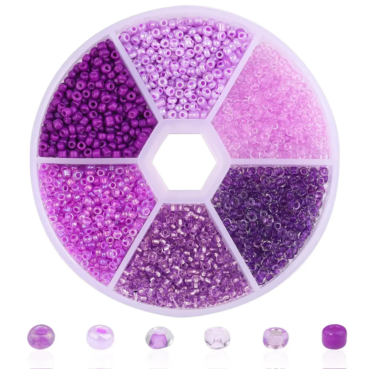 Boîte à compartiments de perles de riz en verre violet et rose