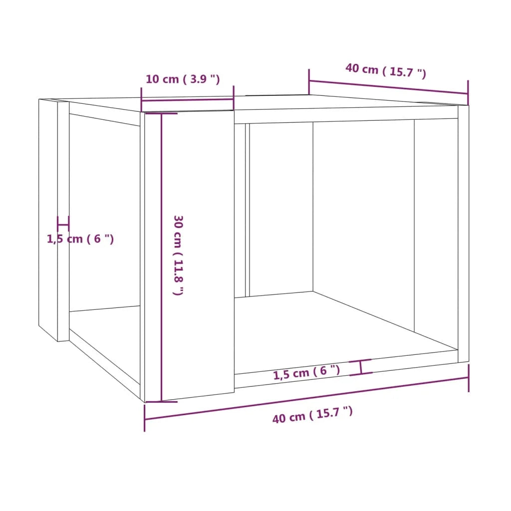 Table basse cube gris Sonoma 40 × 40 × 30 cm — schéma des dimensions