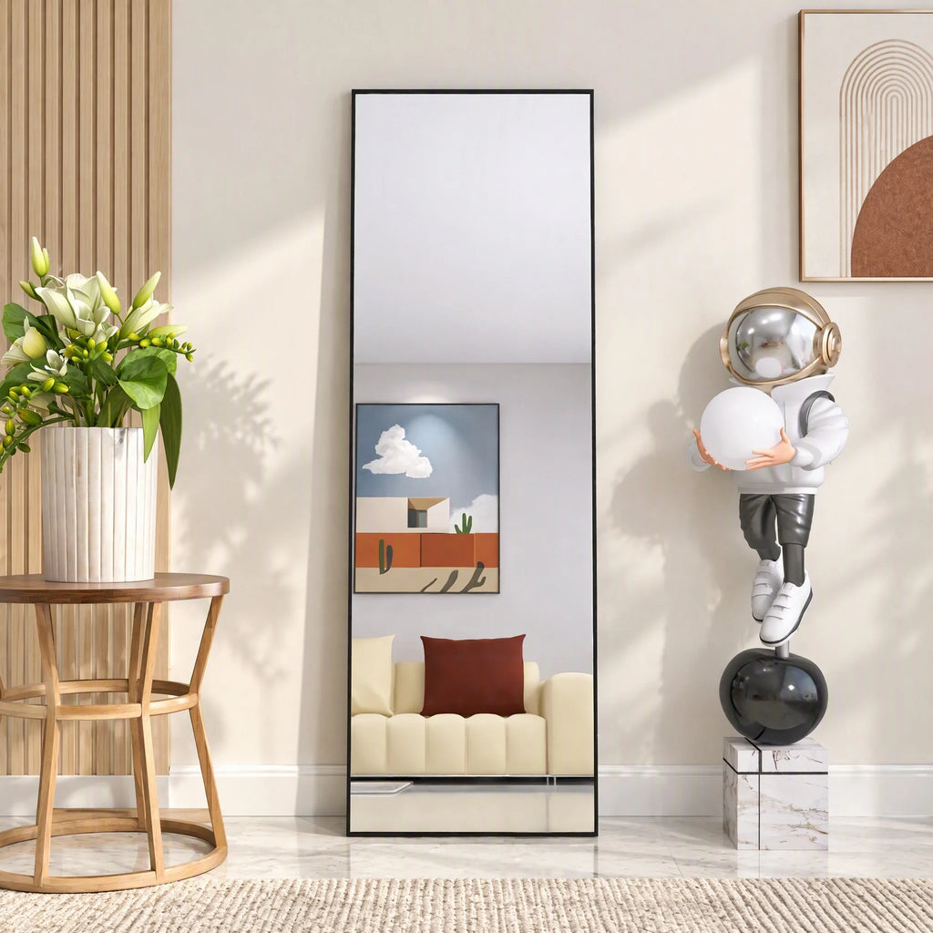 Grand miroir mural rectangulaire avec cadre noir, 162 × 53 cm, visuel 1