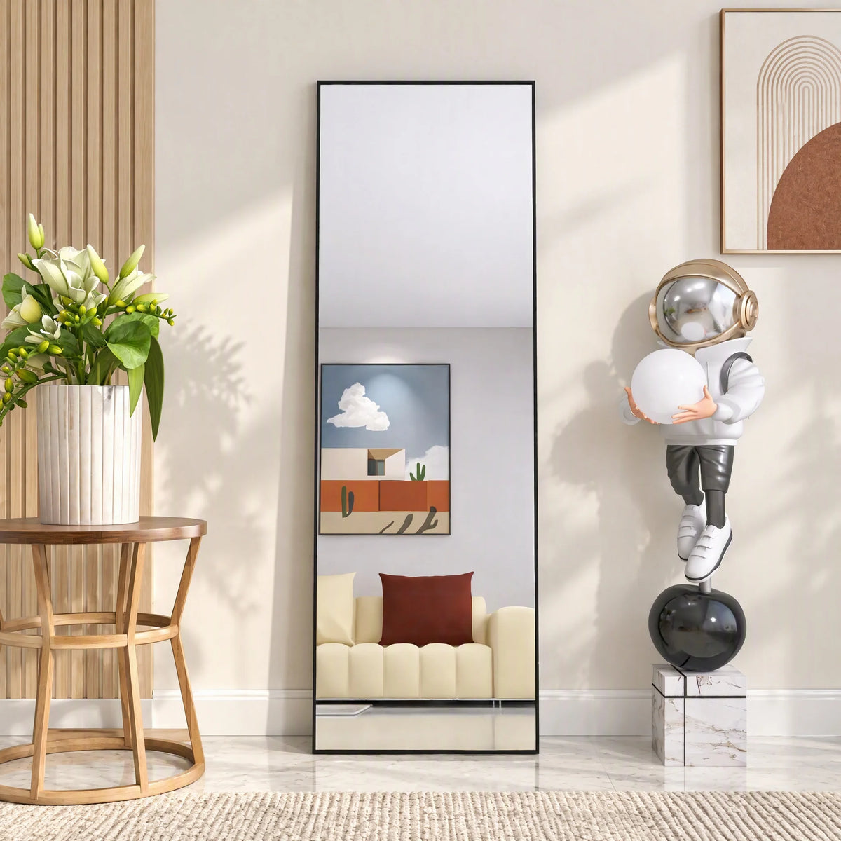 Grand miroir mural rectangulaire avec cadre noir, 162 × 53 cm, visuel 1