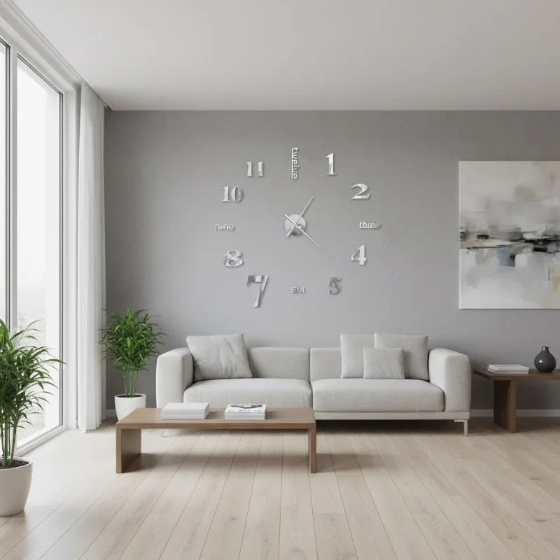 Horloge murale 3D argentée – composition jusqu’à 100 cm – vue 2