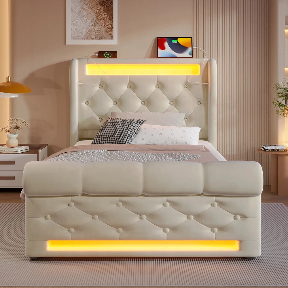 Lit coffre capitonné avec LED, USB et USB-C