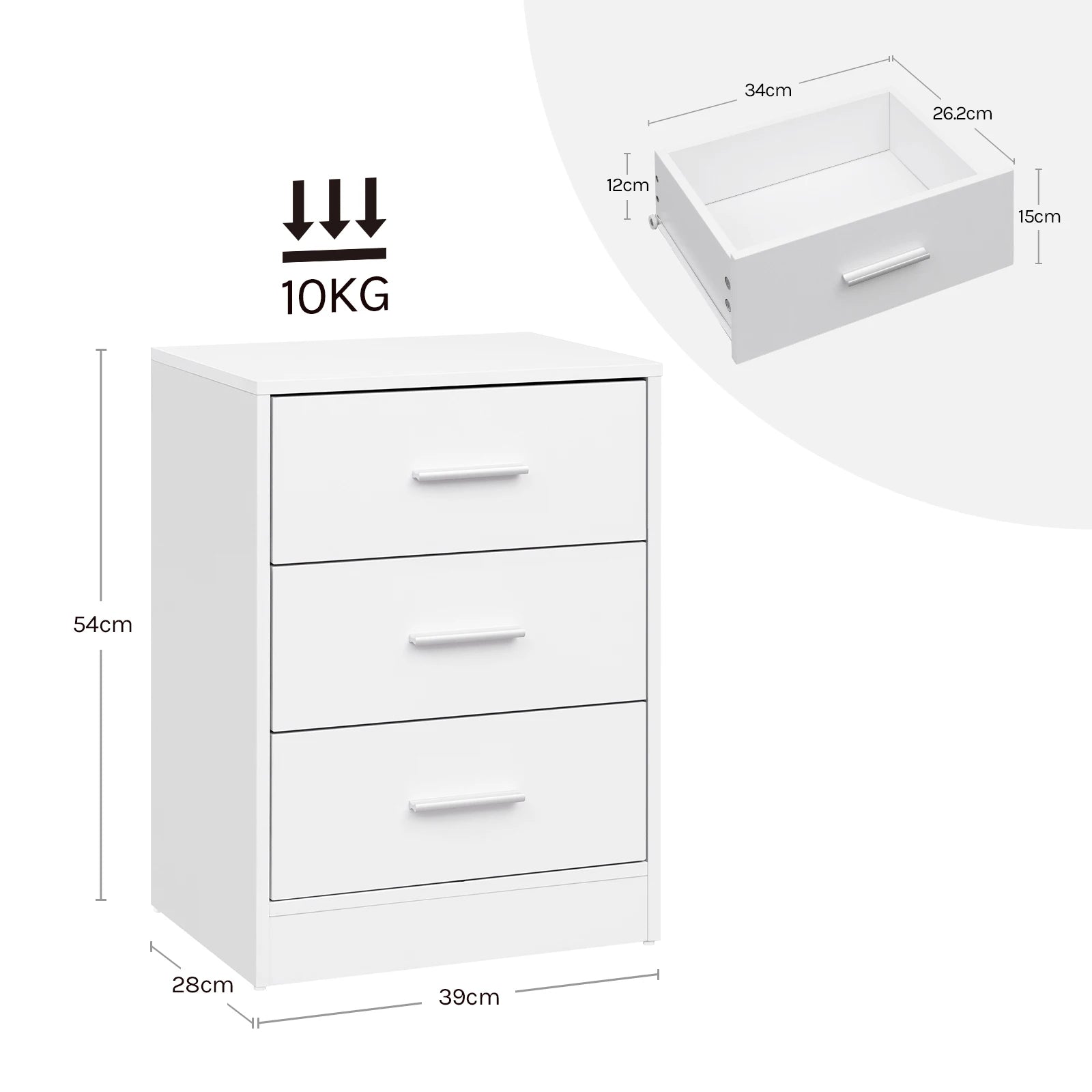 Lot de 2 tables de chevet à 3 tiroirs 39 × 54 cm