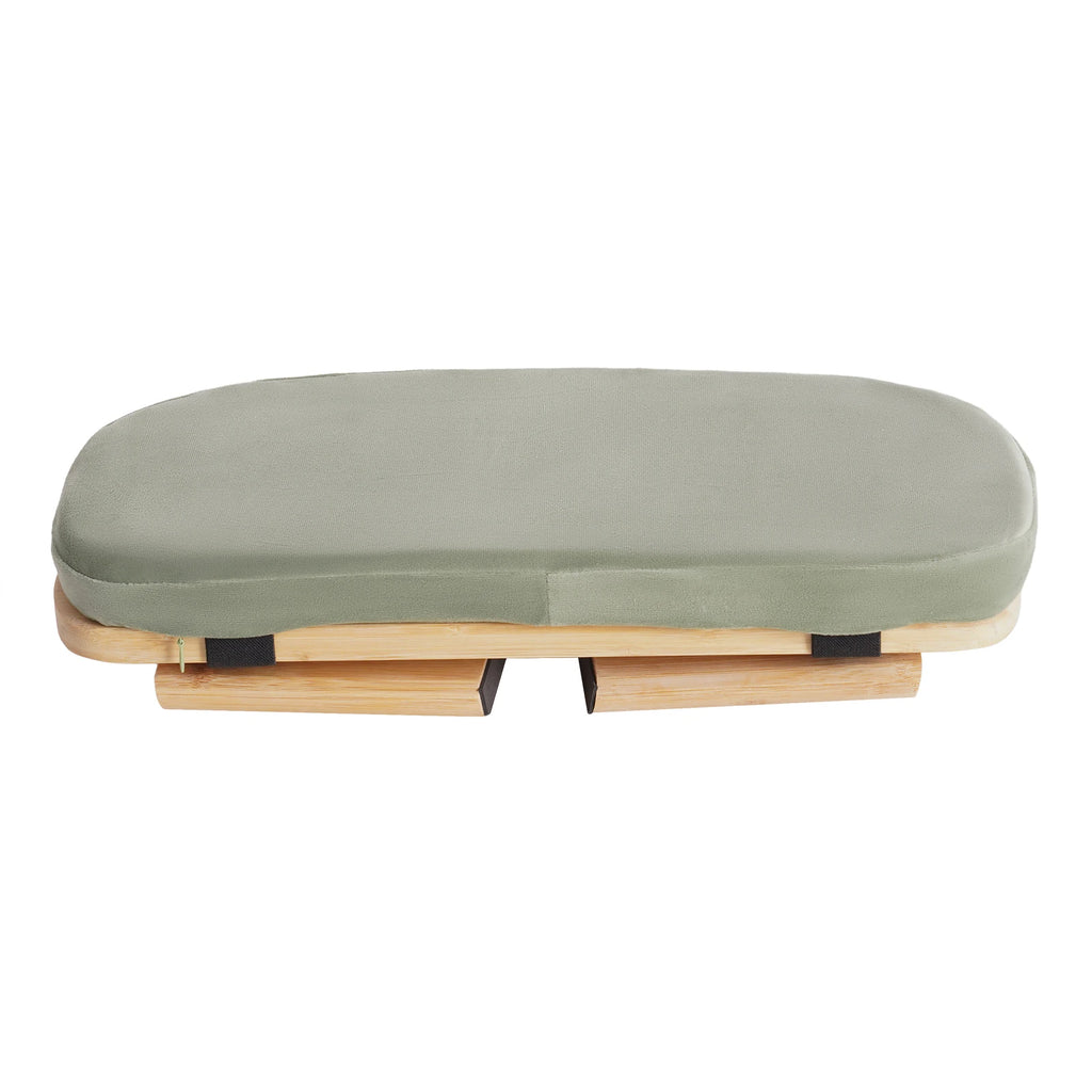 Banc de méditation pliable en bambou avec assise rembourrée — version verte pliée