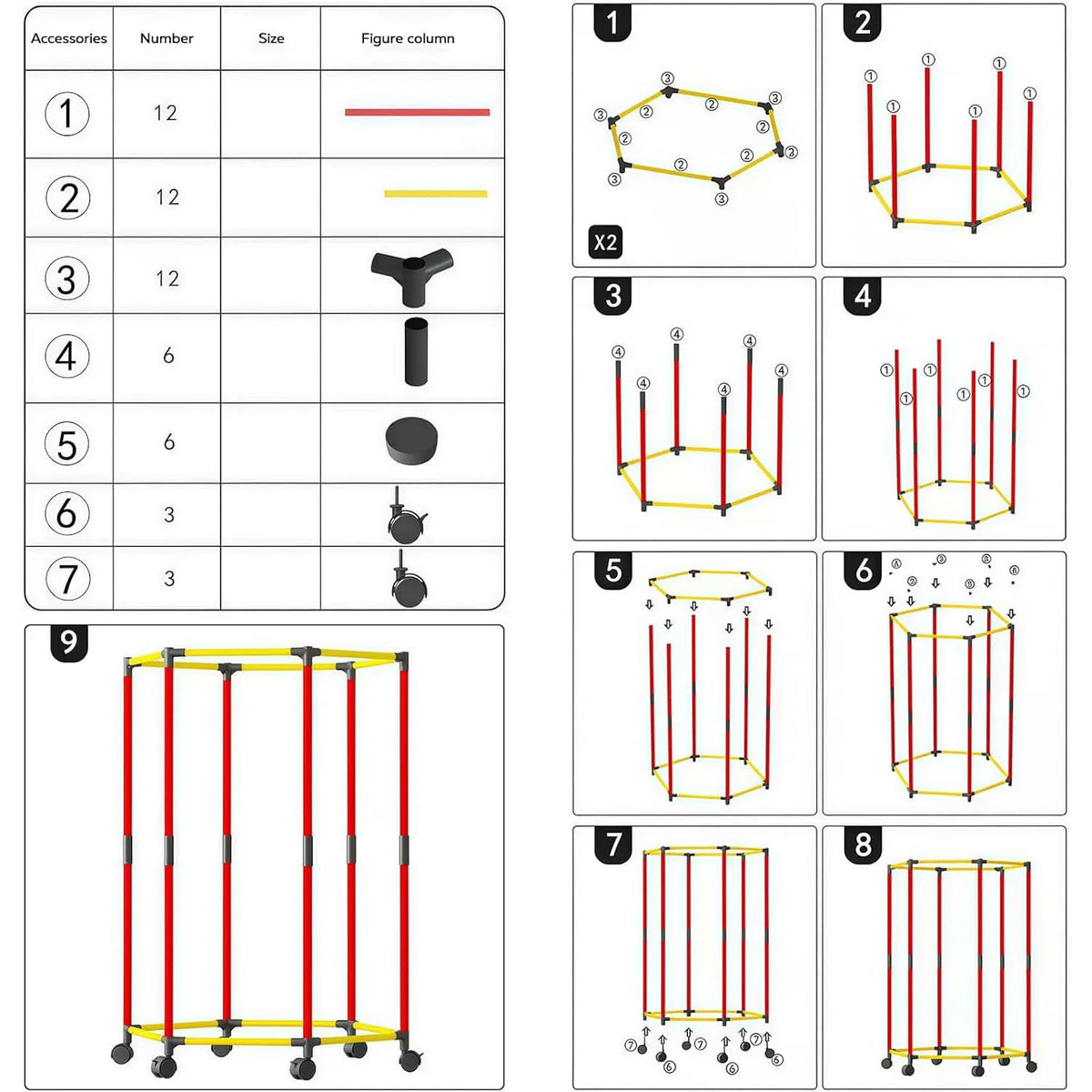 Portant hexagonal mobile pour vêtements sur roulettes, visuel 7