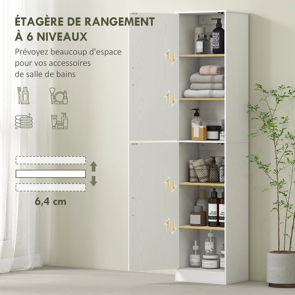 Colonne de salle de bain 2 portes et 4 étagères réglables
