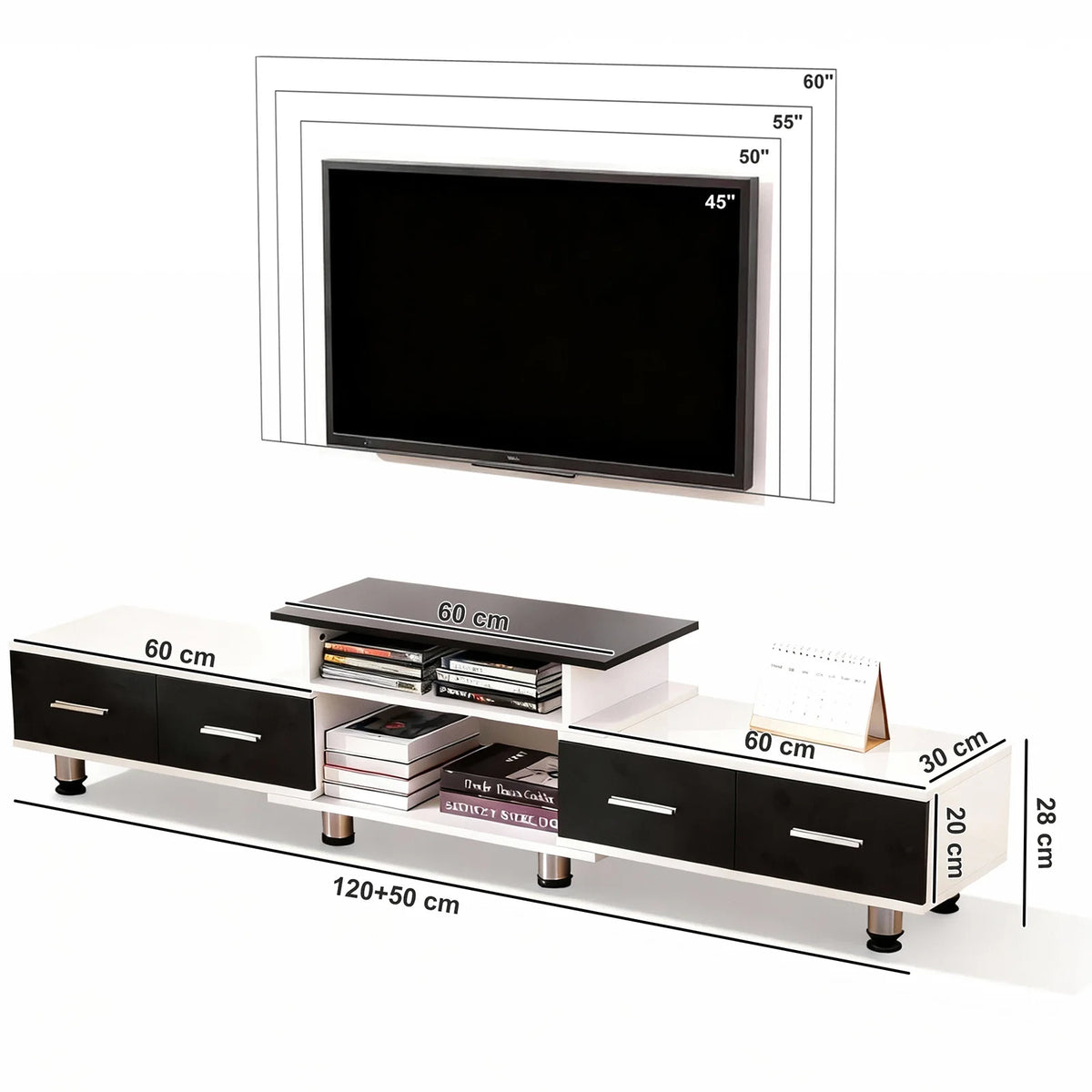 Meuble TV extensible de 120 à 170 cm avec tiroirs, illustration 6