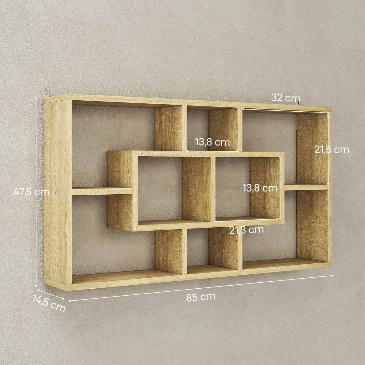 Étagère murale en bois à huit cases pour livres et CD, illustration 9