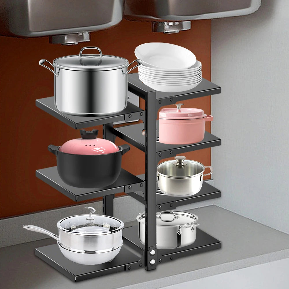 Support de rangement noir à quatre niveaux pour casseroles, visuel 3