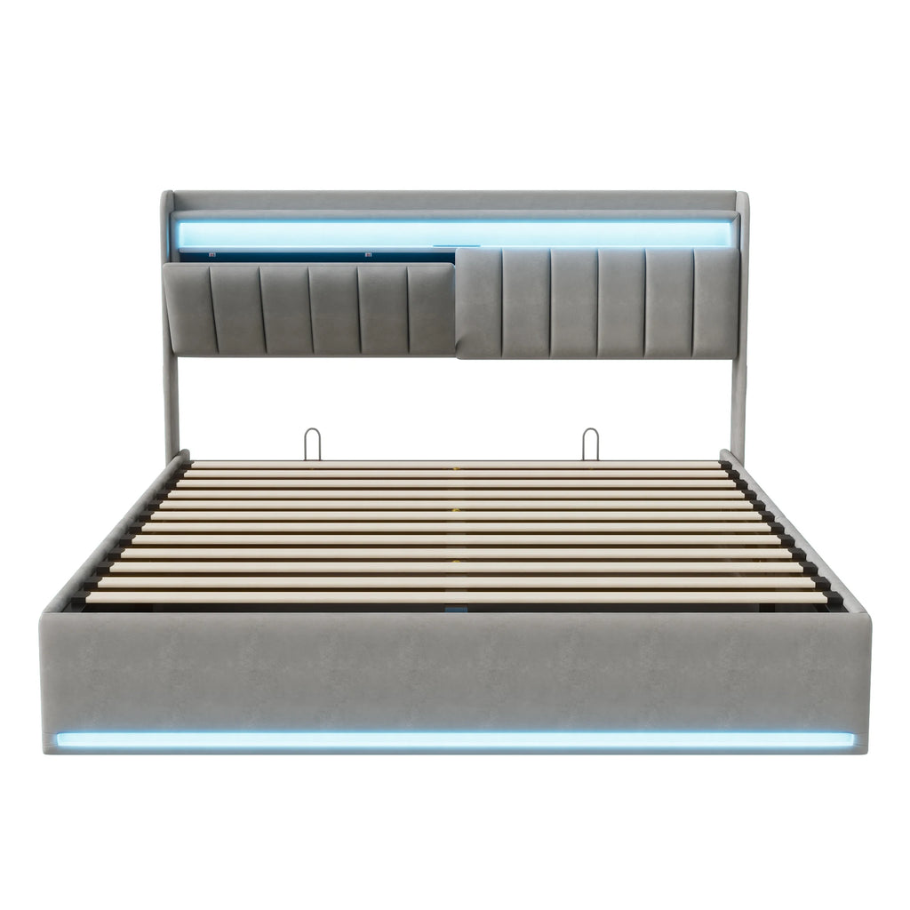 Lit coffre 140 × 200 cm avec LED et port USB