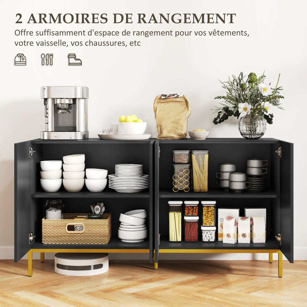 Buffet noir et doré à 2 placards réglables