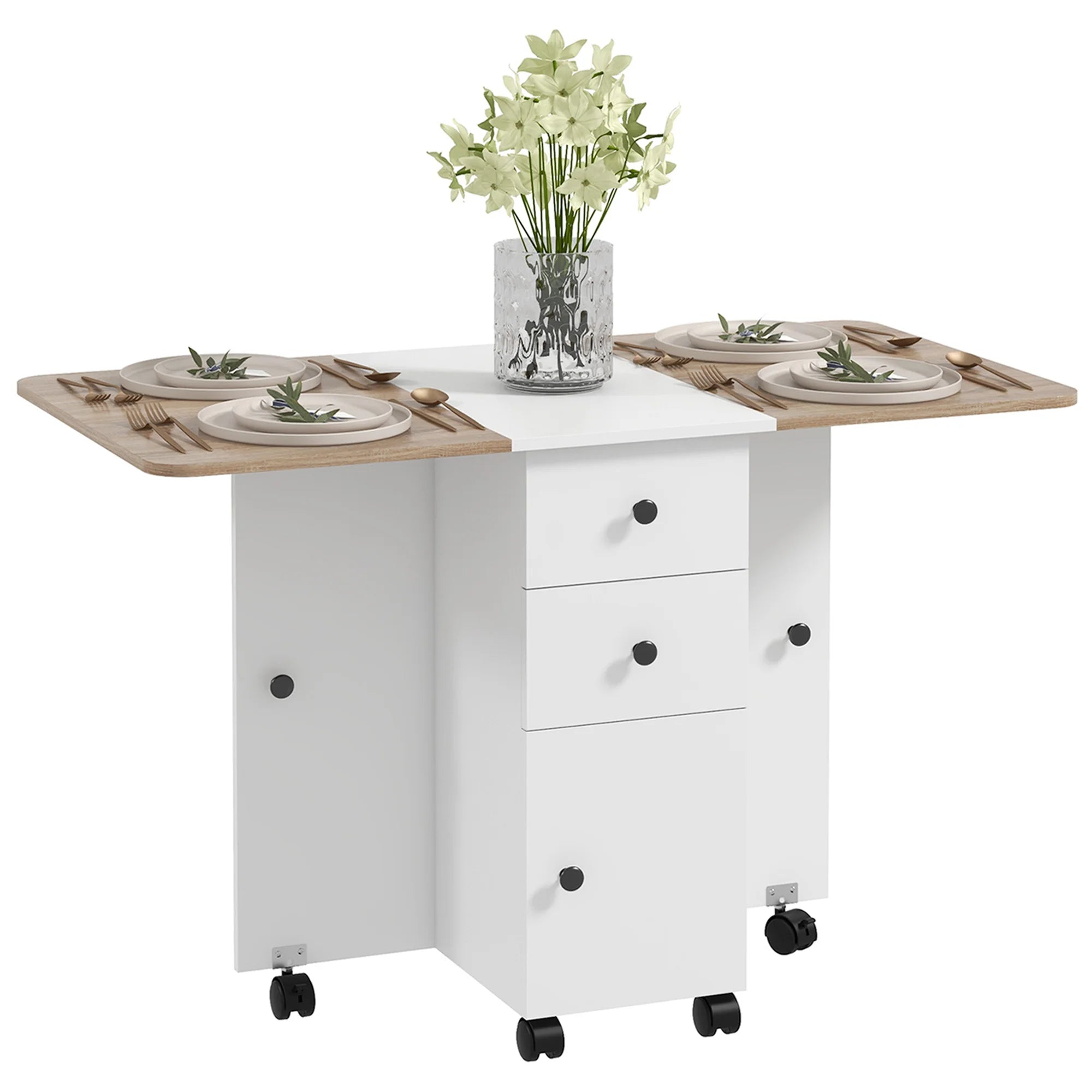 Table à manger pliante mobile 120 × 60 cm avec rangement