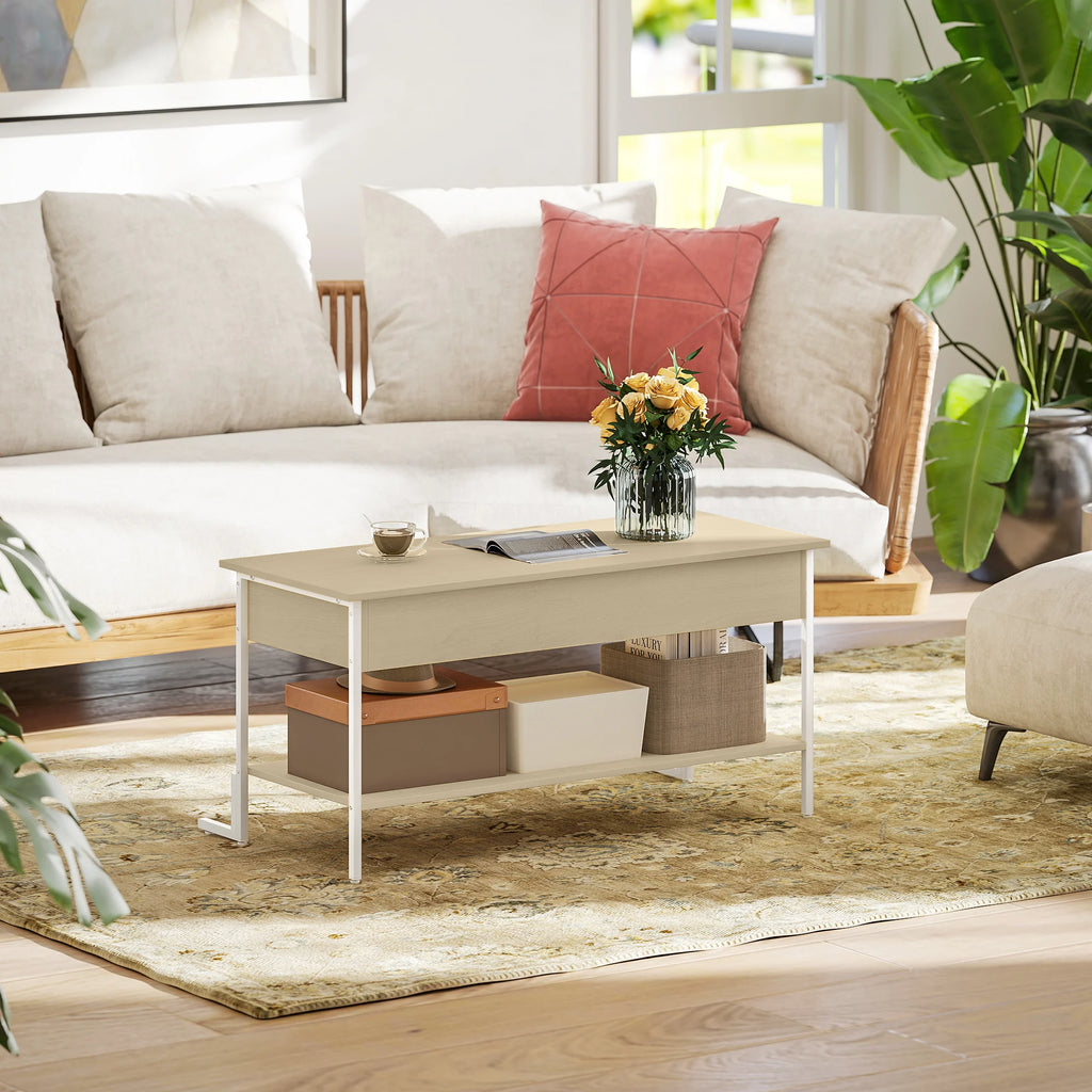 Table basse relevable avec rangement 95 × 40 cm