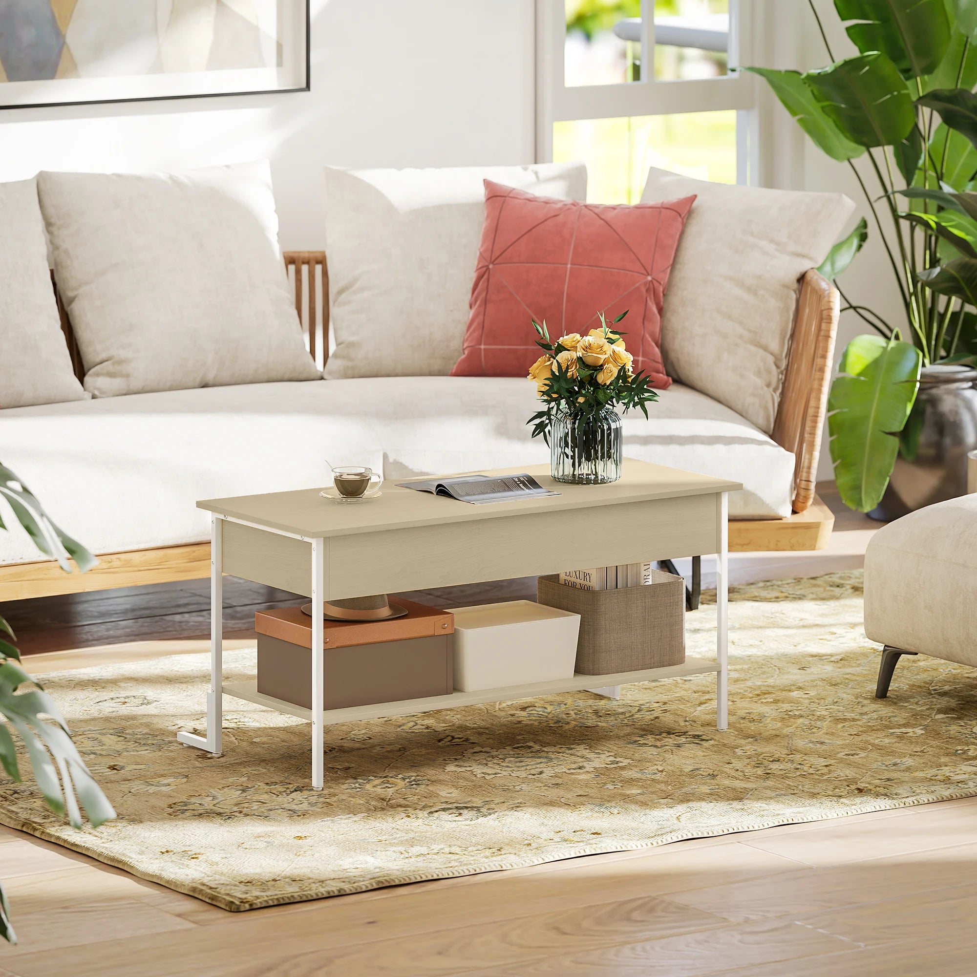 Table basse relevable avec rangement 95 × 40 cm