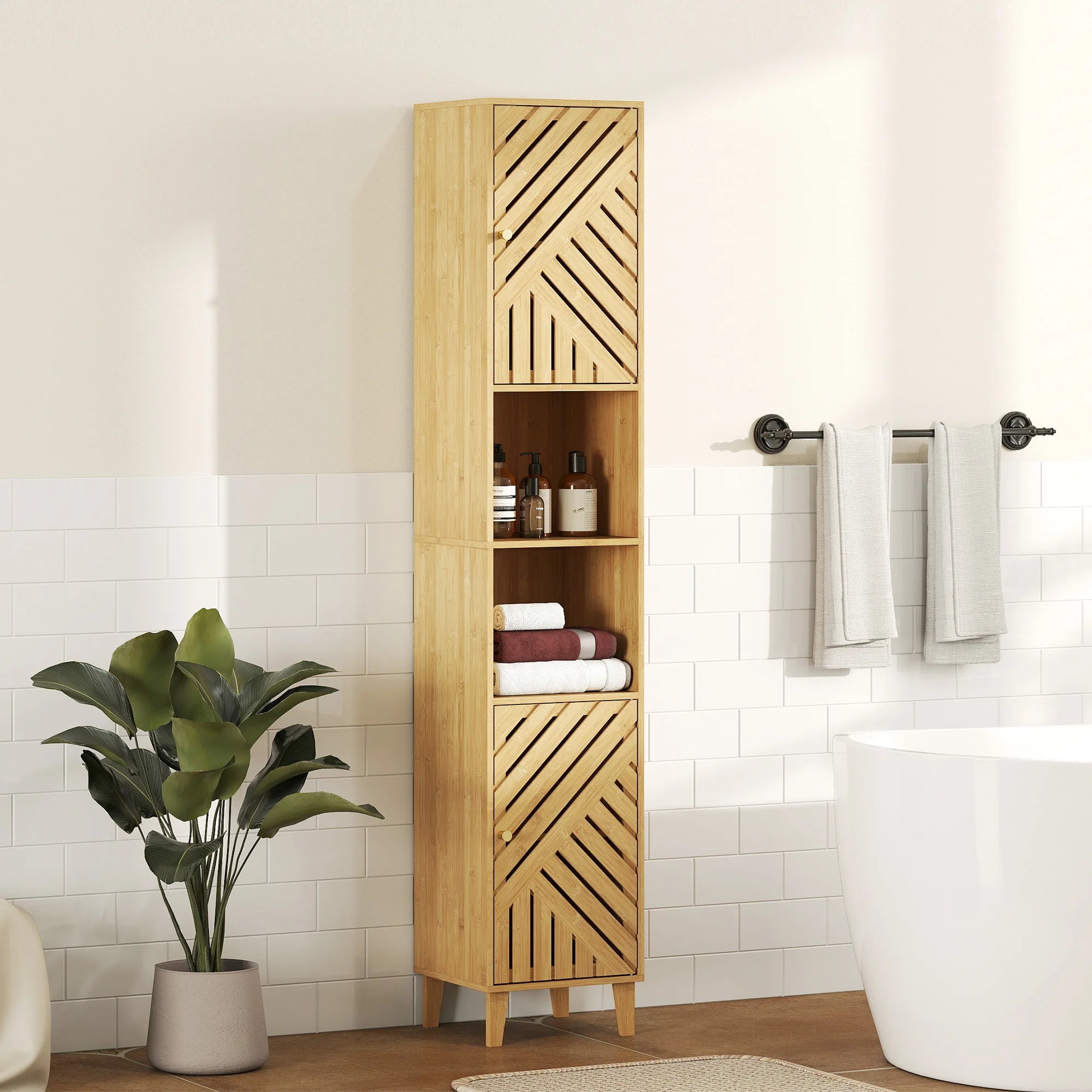Colonne de salle de bain en bambou 32 × 30 × 170 cm