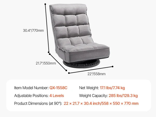 Fauteuil de sol gris réglable en situation