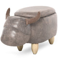 Pouf vache avec coffre de rangement, brun aspect daim — vue de trois quarts