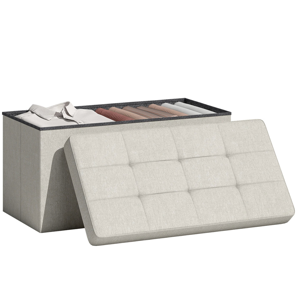 Banc coffre pliable 76 cm, rangement 84 L — coffre ouvert et couvercle