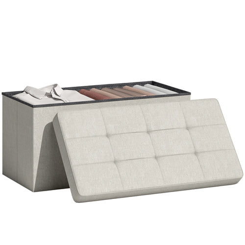 Banc coffre pliable 76 cm, rangement 84 L — coffre ouvert et couvercle