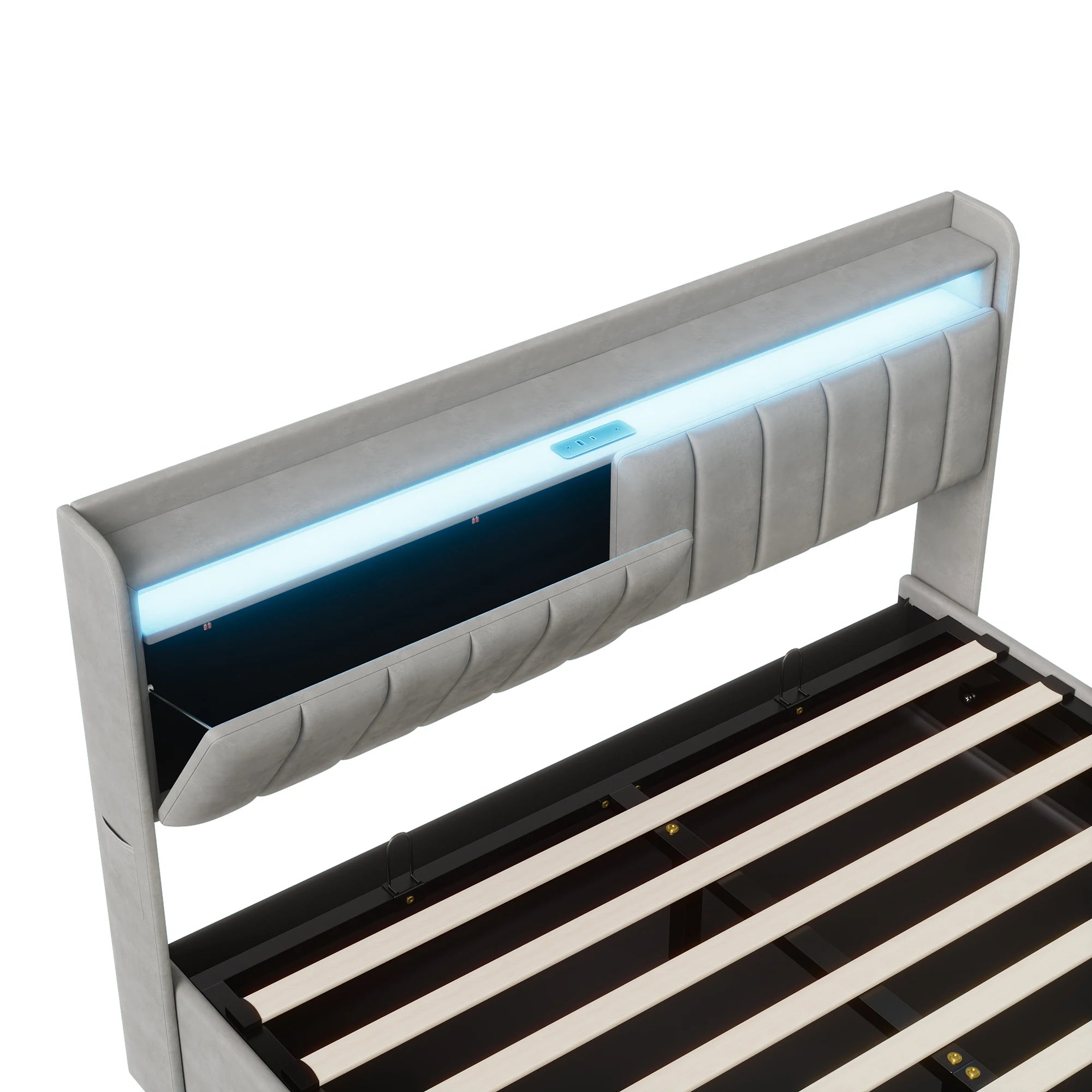Lit coffre 140 × 200 cm avec LED et port USB