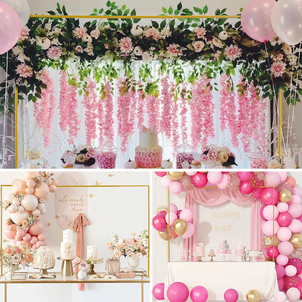 Exemples de décors roses et fleuris sur support de table