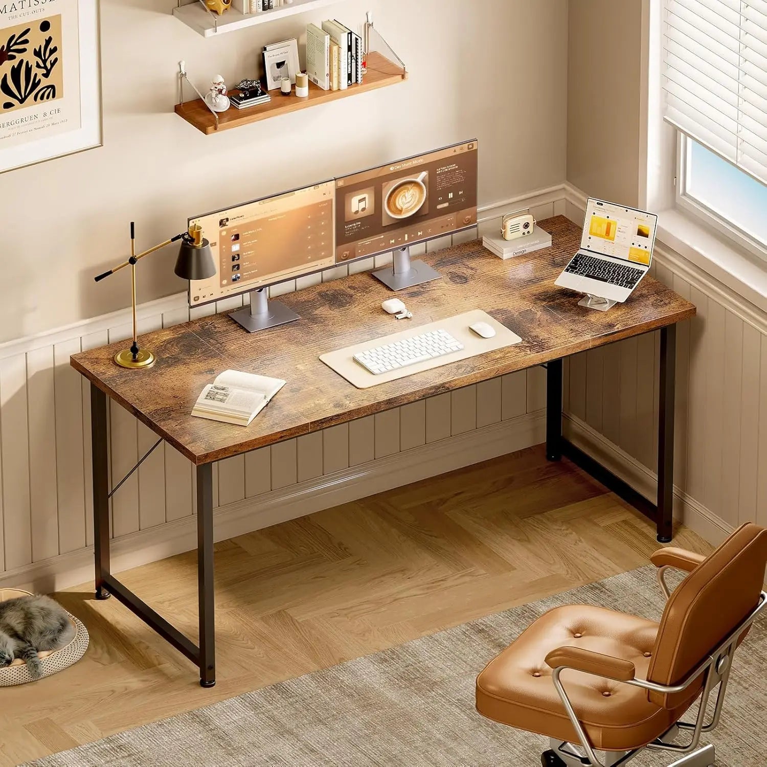 Bureau droit 140 × 50 cm en bois et métal
