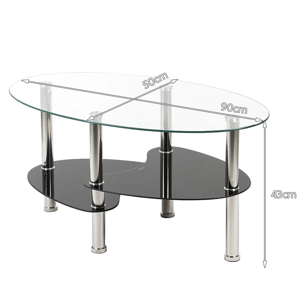 Table basse ovale en verre à 3 niveaux 90 × 50 cm