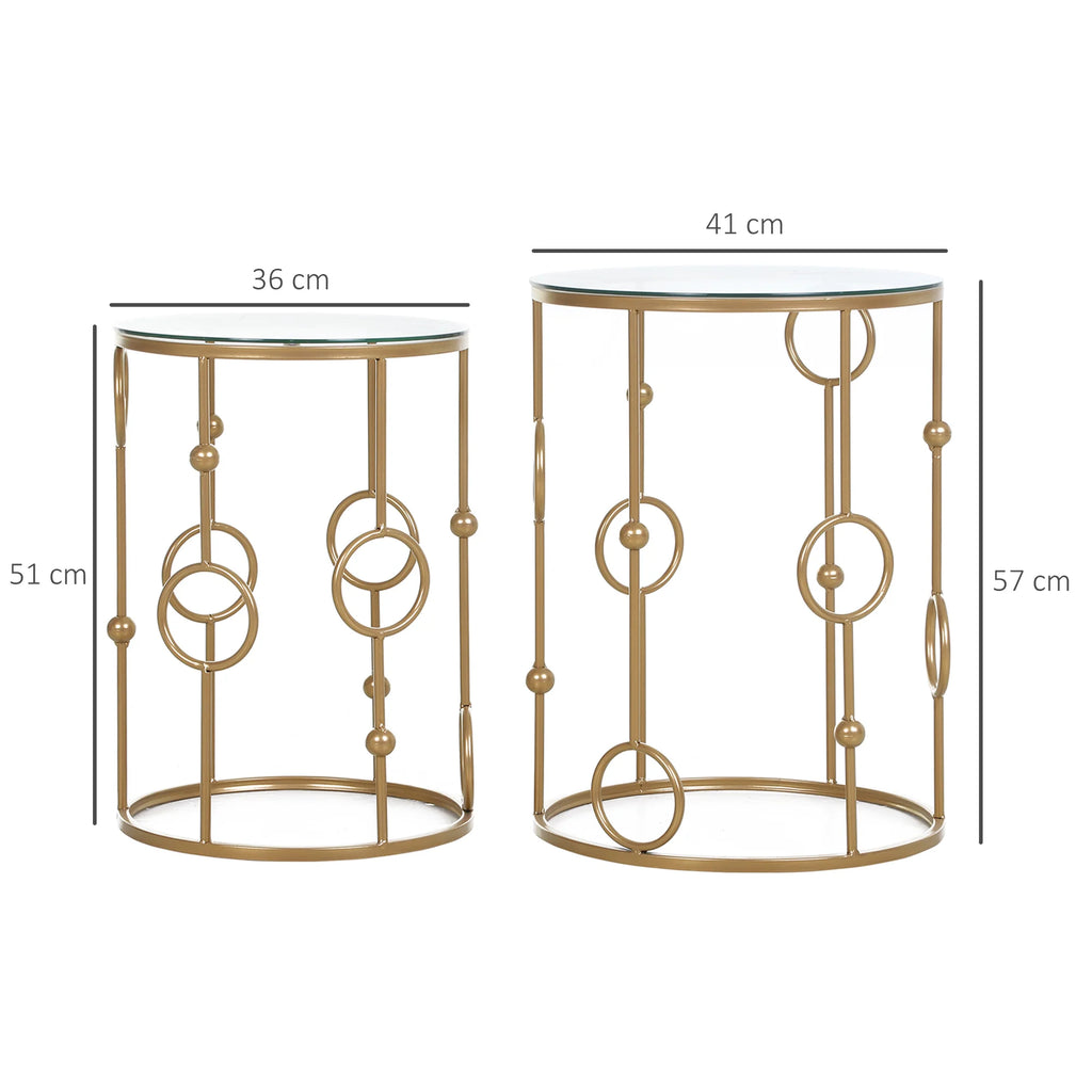 Lot de 2 tables gigognes en verre et métal doré