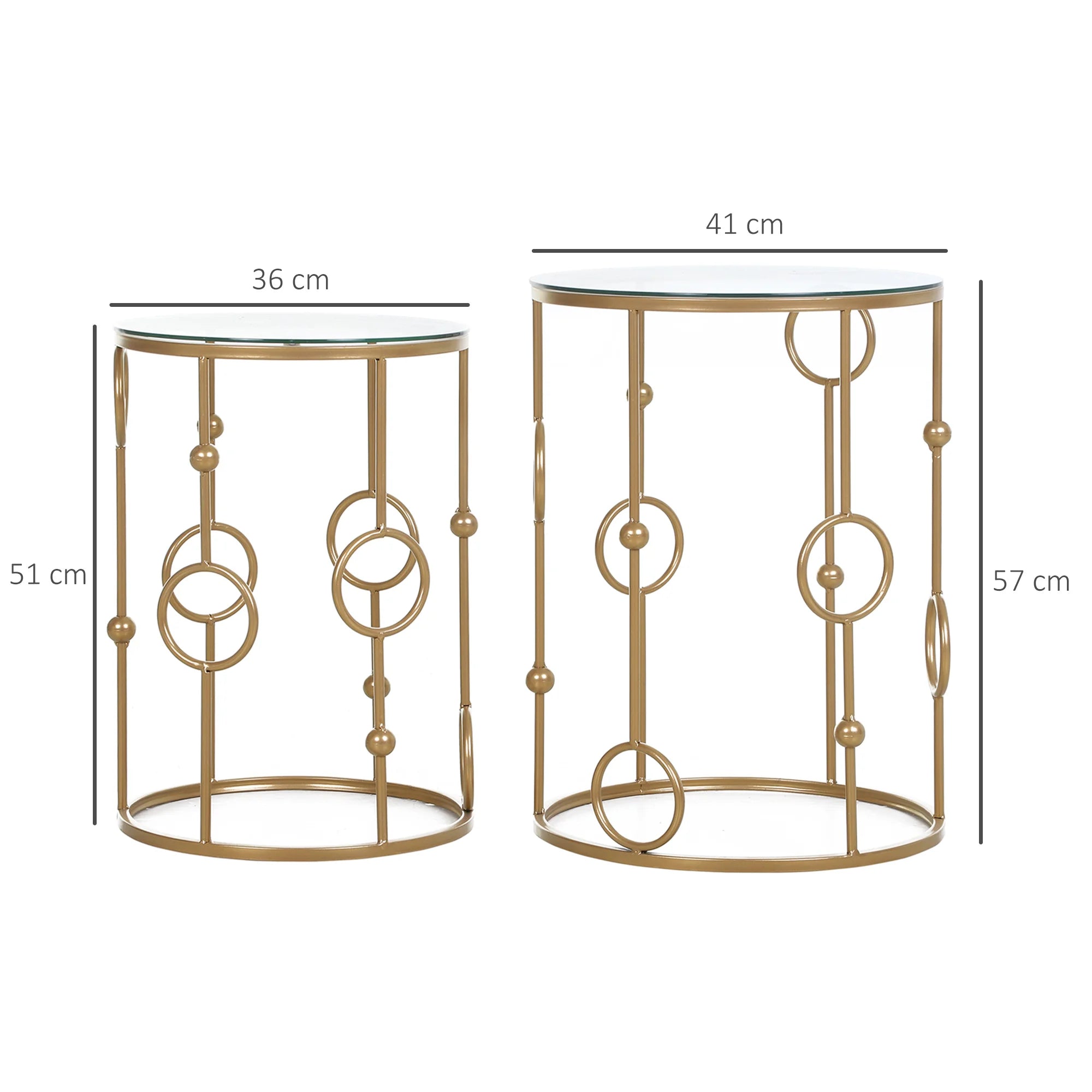Lot de 2 tables gigognes en verre et métal doré