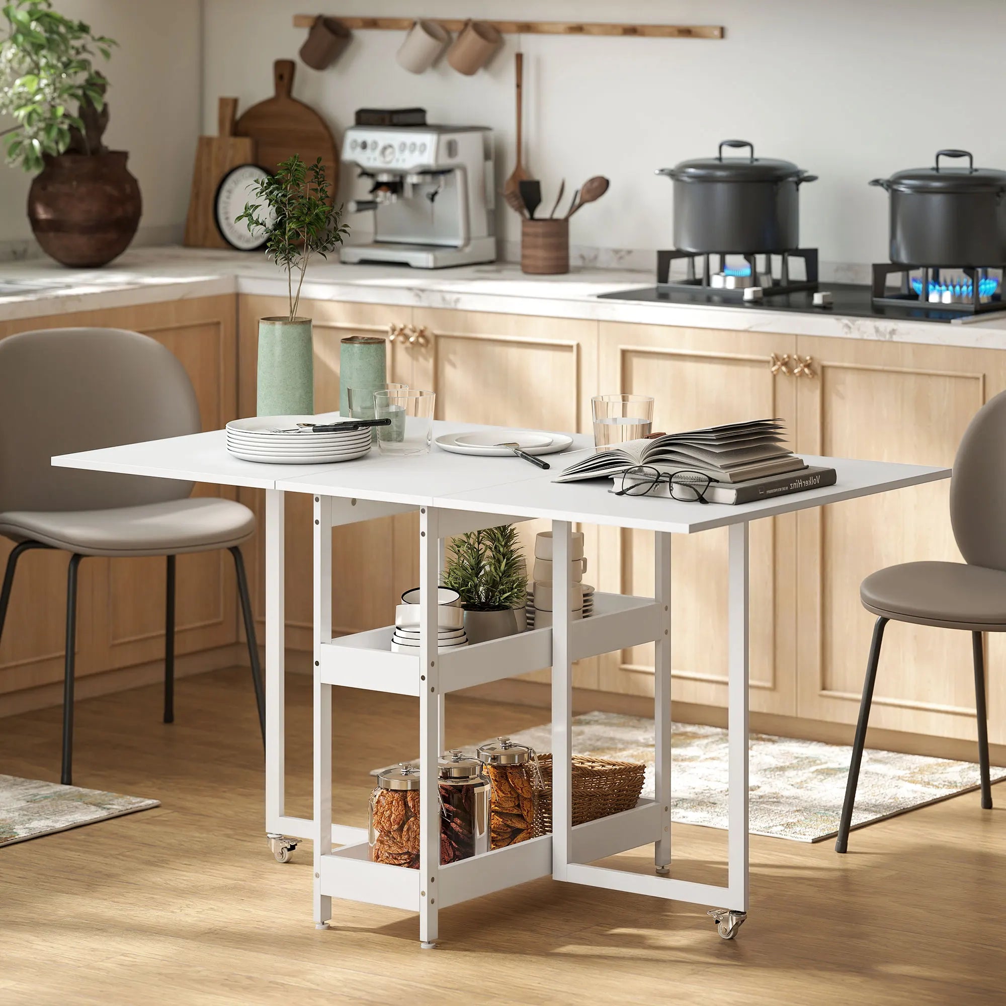Table à manger pliante sur roulettes pour 4 personnes