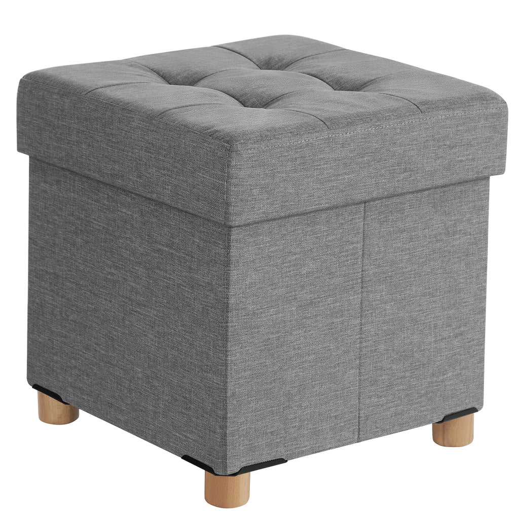 Pouf coffre pliable carré 38 × 38 × 40 cm — gris clair, dessus capitonné