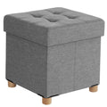 Pouf coffre pliable carré 38 × 38 × 40 cm — gris clair, dessus capitonné