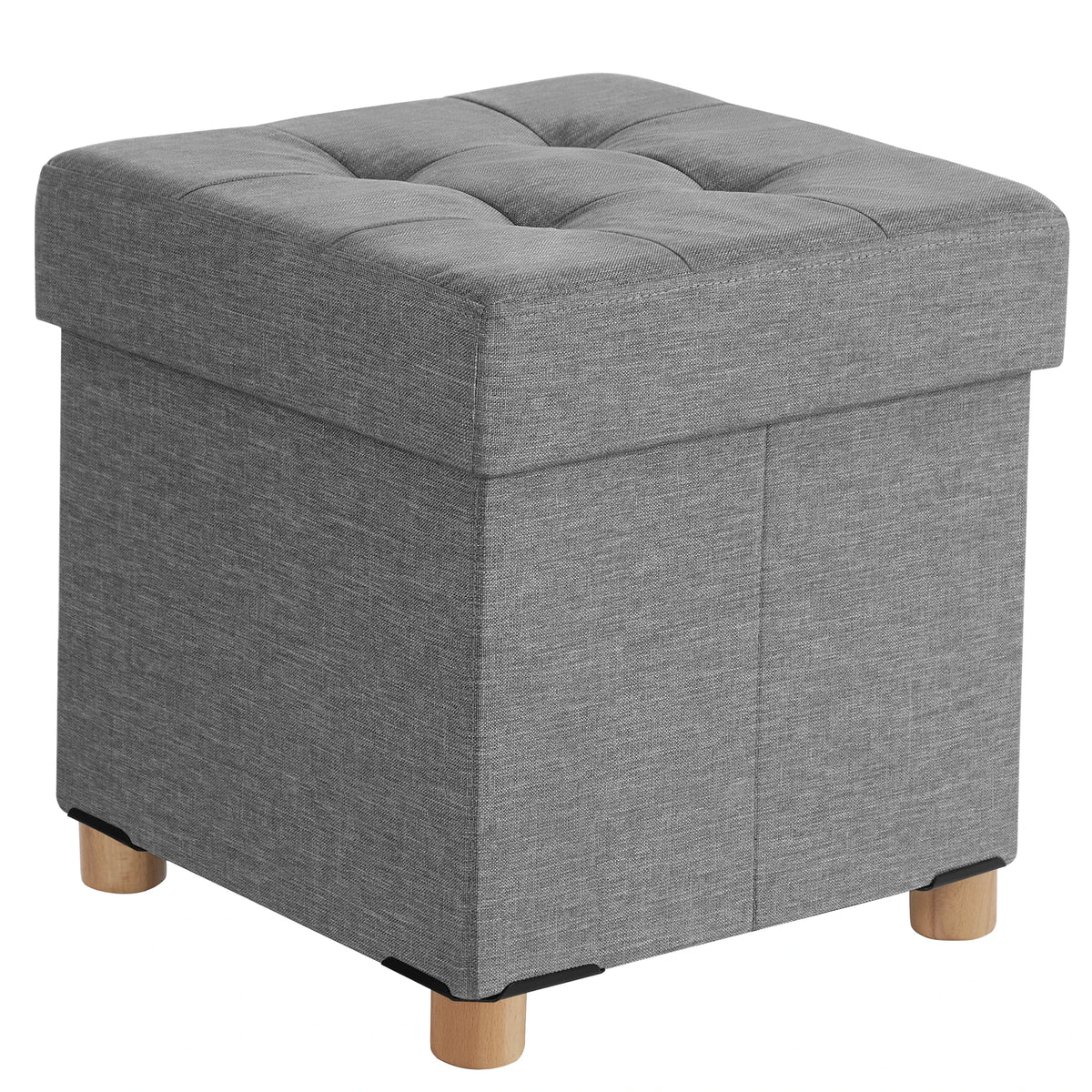 Pouf coffre pliable carré 38 × 38 × 40 cm — gris clair, dessus capitonné