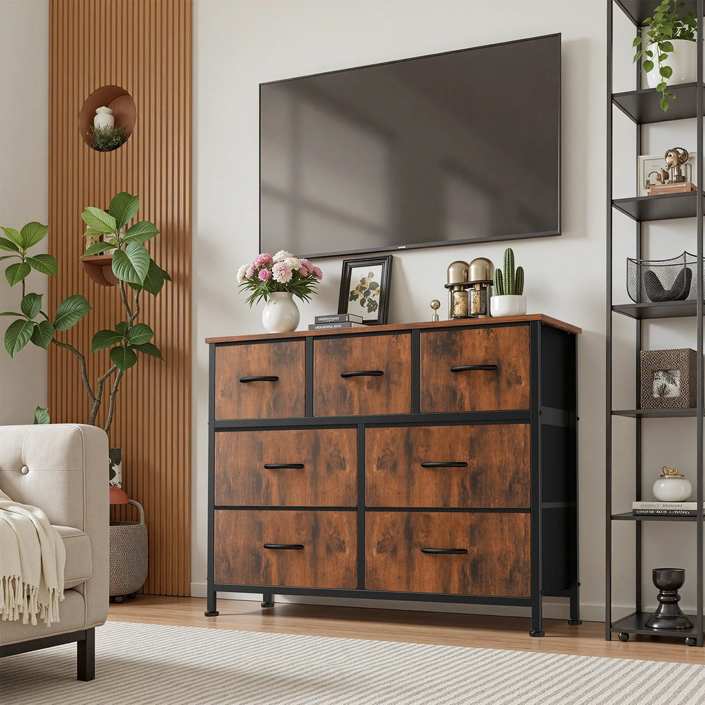 Commode en tissu à 7 tiroirs et cadre en acier