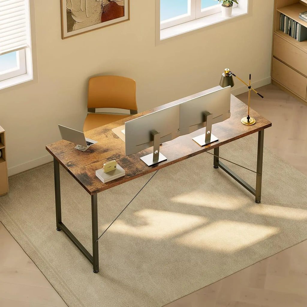Bureau droit 140 × 50 cm en bois et métal