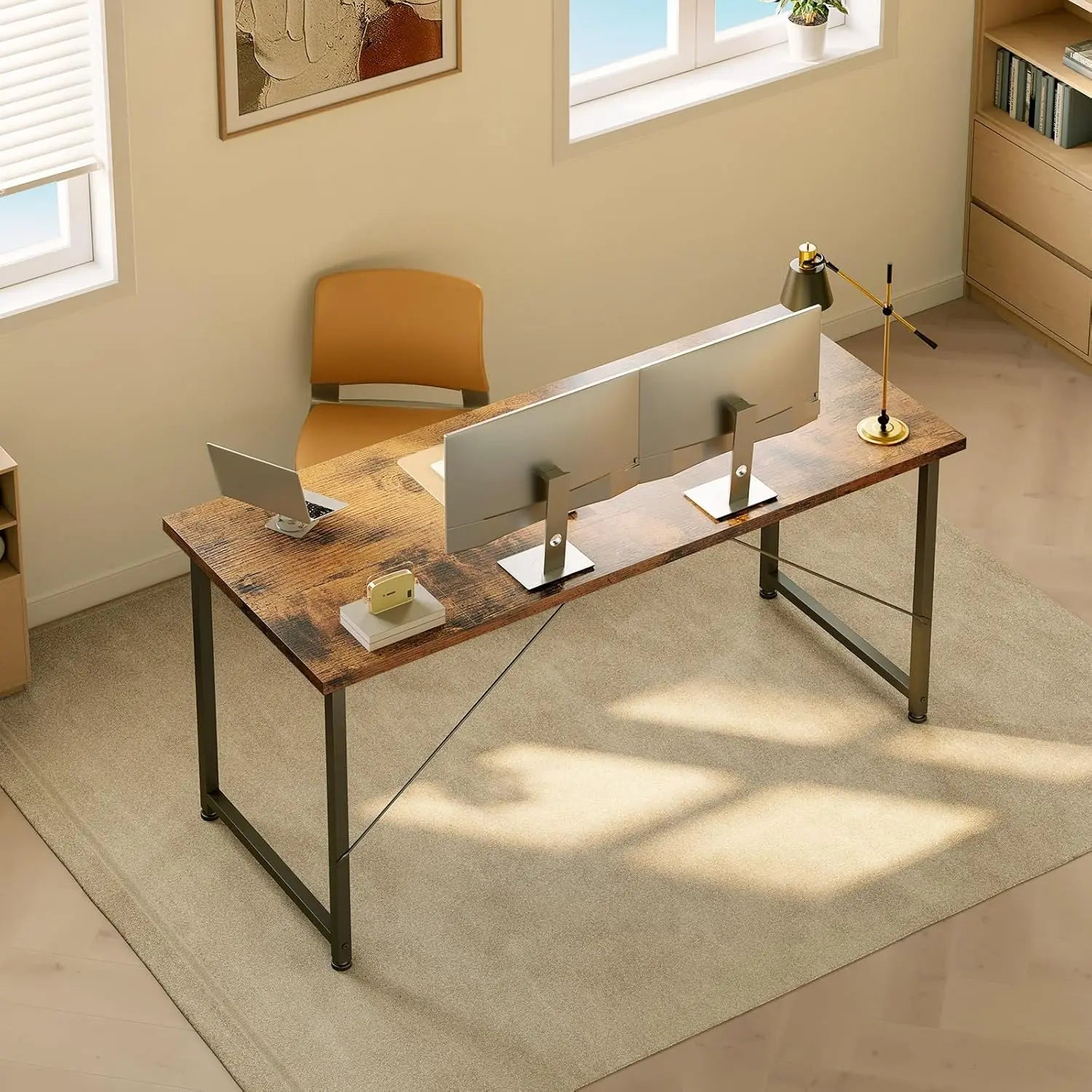 Bureau droit 140 × 50 cm en bois et métal